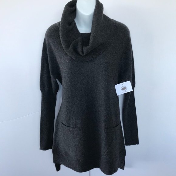 True Character Pure Cashmere Sweaters - True Character Pure Cashmere NWT Charcoal Grey, Cowl Neck, Long Sweater sz S